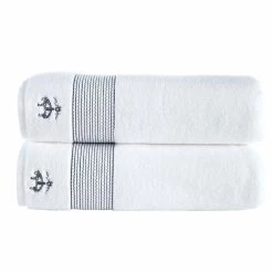 Cheap 🎁 Brooks Brothers Rope Stripe Border 2 pcs Bath Sheets 🌟